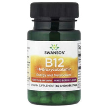 B12 hydroxycobalamin mixed berry chewable tablets bottle with black cap, front label