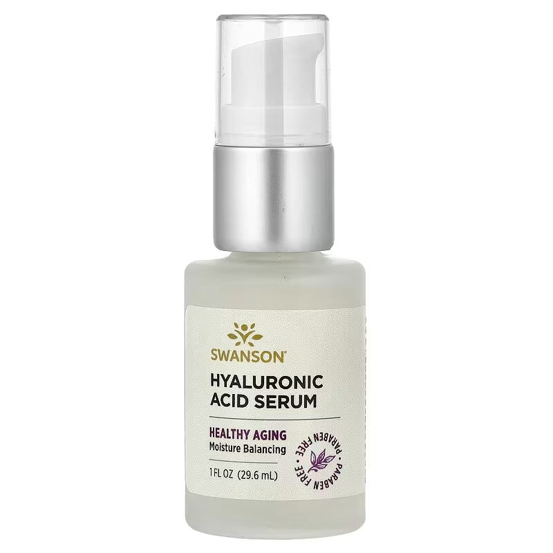 Swanson hyaluronic acid serum bottle with pump dispenser, 1 fl oz (29.6 mL)