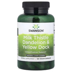 Milk thistle, dandelion & yellow dock vegan supplement bottle, black cap
