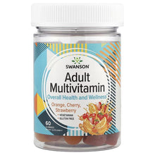 Swanson adult multivitamin gummies bottle, orange, cherry, strawberry, 60 gummies