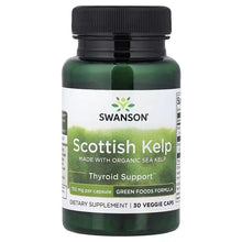 Swanson Scottish Kelp veggie supplement bottle, dark green label with 30 caps