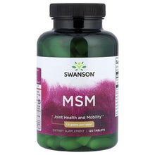 MSM dietary supplement bottle, black cap, front label for joint health and mobility