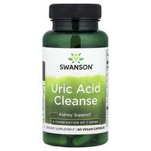 Swanson Uric Acid Cleanse vegan supplement bottle, kidney support label