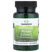 Swanson Rhodiola Rosea Extract herbal supplement bottle, 60 capsules, black cap