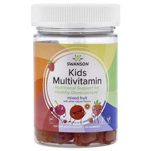 Swanson Kids multivitamin gummy bottle with mixed fruit flavor, white cap and front label