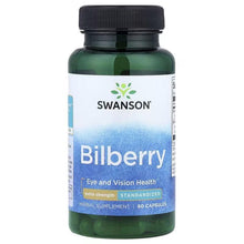 Swanson Bilberry extra strength standardized supplement bottle, 60 capsules