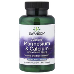 Swanson Vitamins, Albion®, Magnesium & Calcium with Vitamins D3 & K2, 90 Capsules