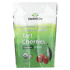 SWANSON certified organic freeze-dried tart cherries pouch, green front with cherries
