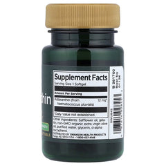 Swanson Astaxanthin softgels bottle back, 12 mg per softgel, supplement facts, tan cap
