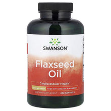 Flaxseed oil dietary supplement bottle with black cap and front label