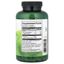 Swanson Bio-Fiber supplement facts label on green bottle with black cap and capsules