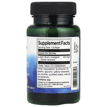 Lutein softgels bottle with Supplement Facts, 40 mg per softgel, black cap
