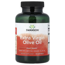 Swanson Extra Virgin Olive Oil supplement bottle, front label and black cap