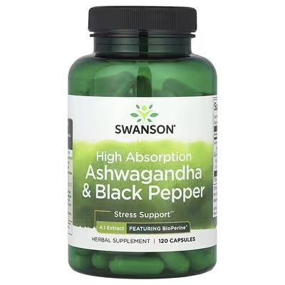Swanson Vitamins, High Absorption Ashwagandha & Black Pepper, 120 Capsules