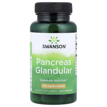 Swanson Pancreas Glandular supplement bottle, 500 mg, 60 capsules
