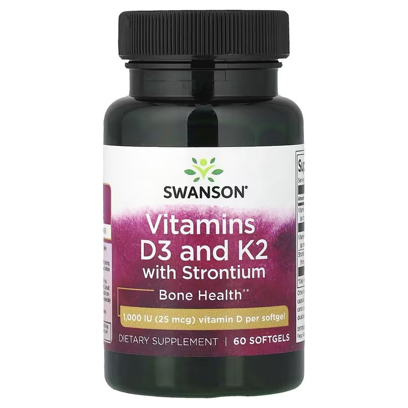 Swanson Vitamins, Vitamins D3 and K2 with Strontium, 60 Capsules
