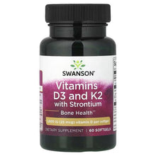 Swanson D3 & K2 with strontium bone health supplement bottle, 60 capsules