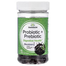 Swanson probiotic + prebiotic gummies bottle with blackberry label, 60 gummies