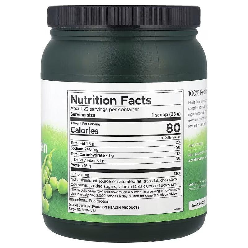 Unflavoured pea protein powder jar back label with Nutrition Facts.
