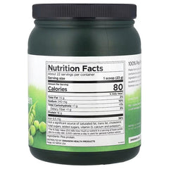 Unflavoured pea protein powder jar back label with Nutrition Facts.