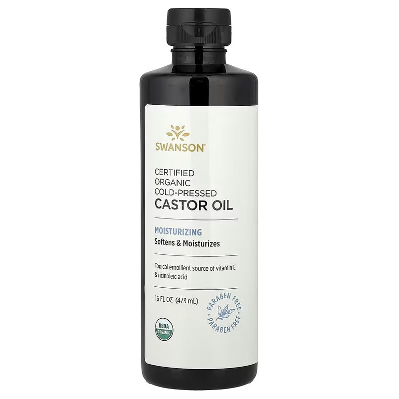 Swanson Vitamins Certified Organic Cold-Pressed Castor Oil, 16 fl oz (473 ml)