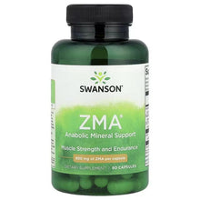 Swanson ZMA supplement bottle, dark green with black cap, 90 capsules label