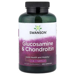 Swanson Glucosamine & Chondroitin supplement bottle, 200 capsules, front label