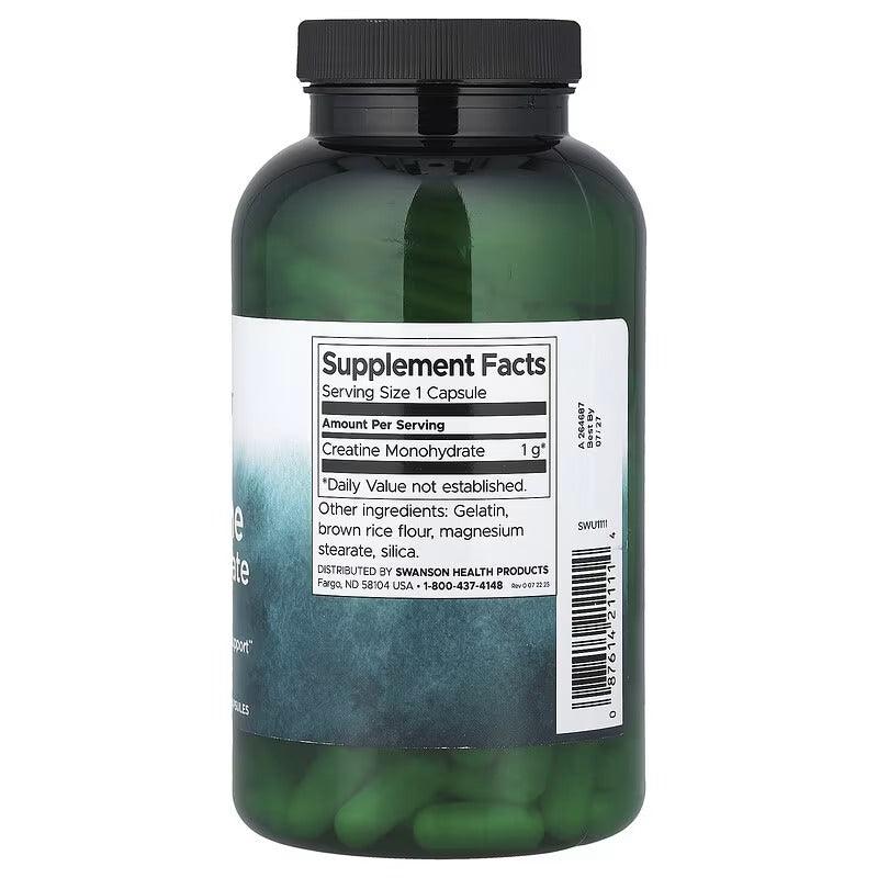 Swanson creatine monohydrate supplement bottle with Supplement Facts label