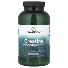 Swanson creatine monohydrate supplement bottle, 1 g, 180 capsules