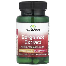 Swanson Bergamot Extract bottle, dark cap, green label, 30 veggie caps
