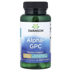 Swanson Alpha-GPC dietary supplement bottle with black cap and front label, 60 veggie capsules