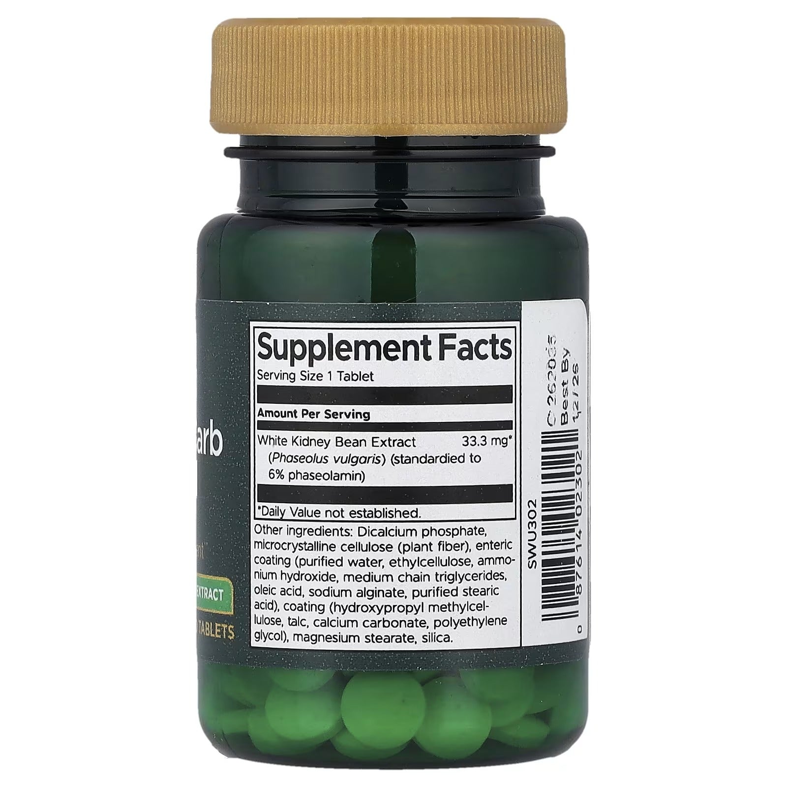 Swanson Ultimate Carb Control bottle, back label Supplement Facts, green tablets