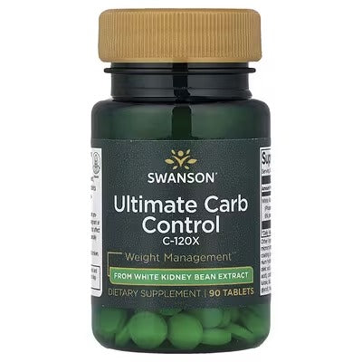 Swanson Ultimate Carb Control supplement bottle with green tablets, front label
