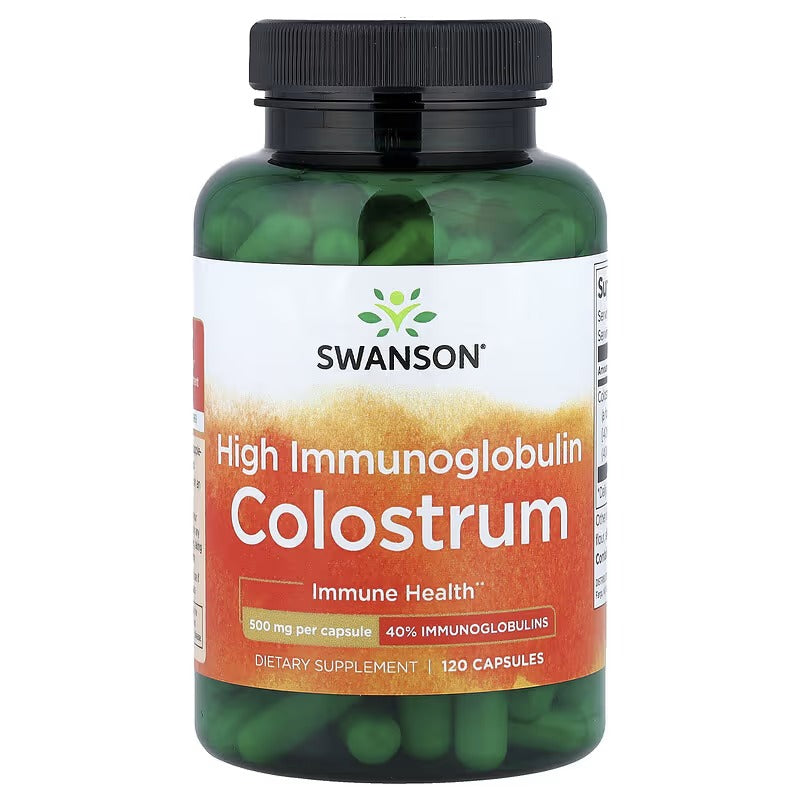 Swanson colostrum supplement bottle, 120 capsules, 500 mg each