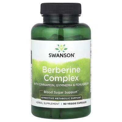 Swanson Berberine Complex herbal supplement bottle, 90 veggie capsules, front label