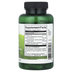 Swanson Berberine Complex bottle, Supplement Facts panel on back, 90 veggie capsules