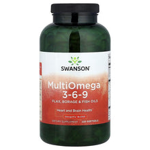 Swanson MultiOmega 3-6-9 omega oil supplement bottle, front label, 220 softgels