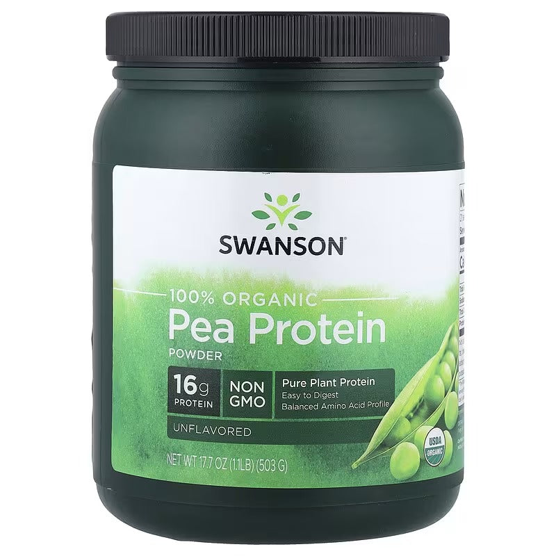 Swanson Vitamins, 100% Organic Pea Protein Powder, Unflavoured, 1.1 lb (503 g)