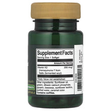 Swanson K2 supplement facts label on dark green bottle with tan cap