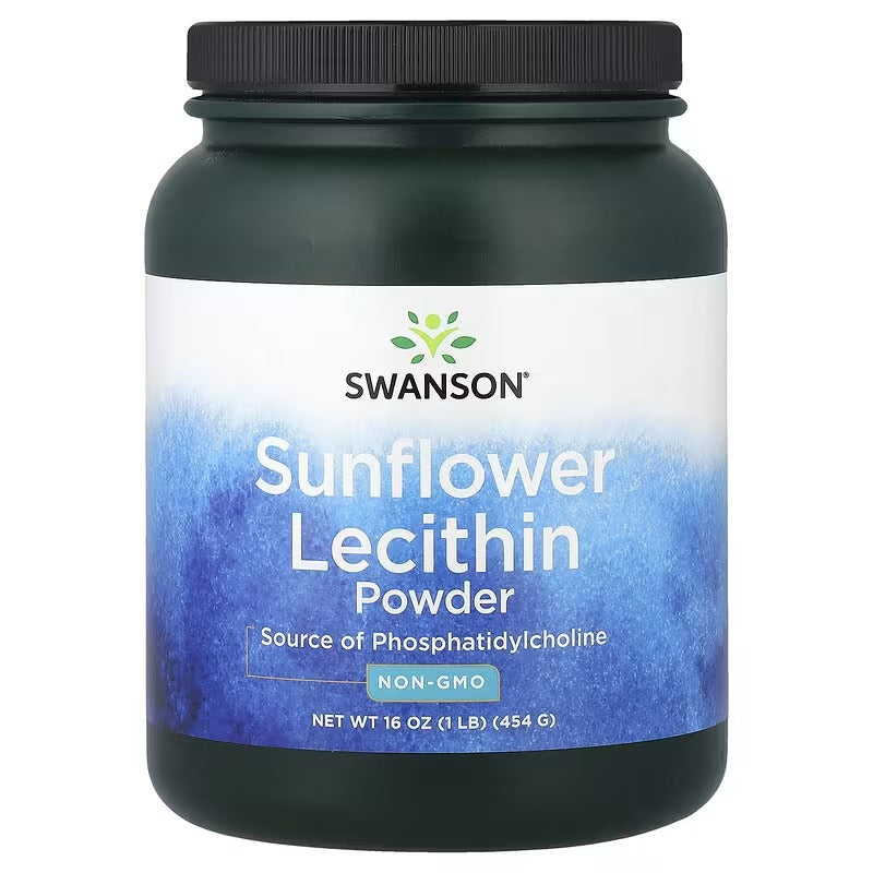Swanson sunflower lecithin powder jar with front label and black screw cap