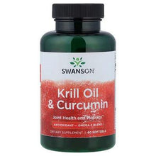Krill Oil & Curcumin dietary supplement bottle with black screw cap, 60 softgels.