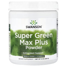 Swanson Super Green Max Plus powder jar with white cap and green front label