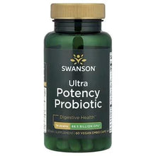 Swanson Ultra Potency Probiotic supplement bottle, dark green with beige cap