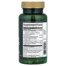 Swanson probiotic supplement facts bottle back, dark green bottle with beige cap