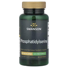 Soy-free phosphatidylserine supplement bottle, dark green with gold ribbed cap (front label)