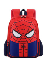 Kids superhero backpack with red and navy Spider design, front zip pockets