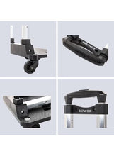 Close-up of 4-wheel trolley base and locking frame for smooth rolling