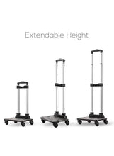 Extendable-height 4-wheel rolling trolley with telescopic handle, iridescent bag