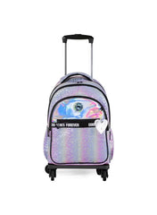 Eazy Kids 17-Inch School Bag Set of 4 – 4-Wheel Trolley, Lunch Bag & Pencil Case – Good Vibes Silver