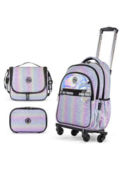 Eazy Kids 17-Inch School Bag Set of 4 – 4-Wheel Trolley, Lunch Bag & Pencil Case – Good Vibes Silver